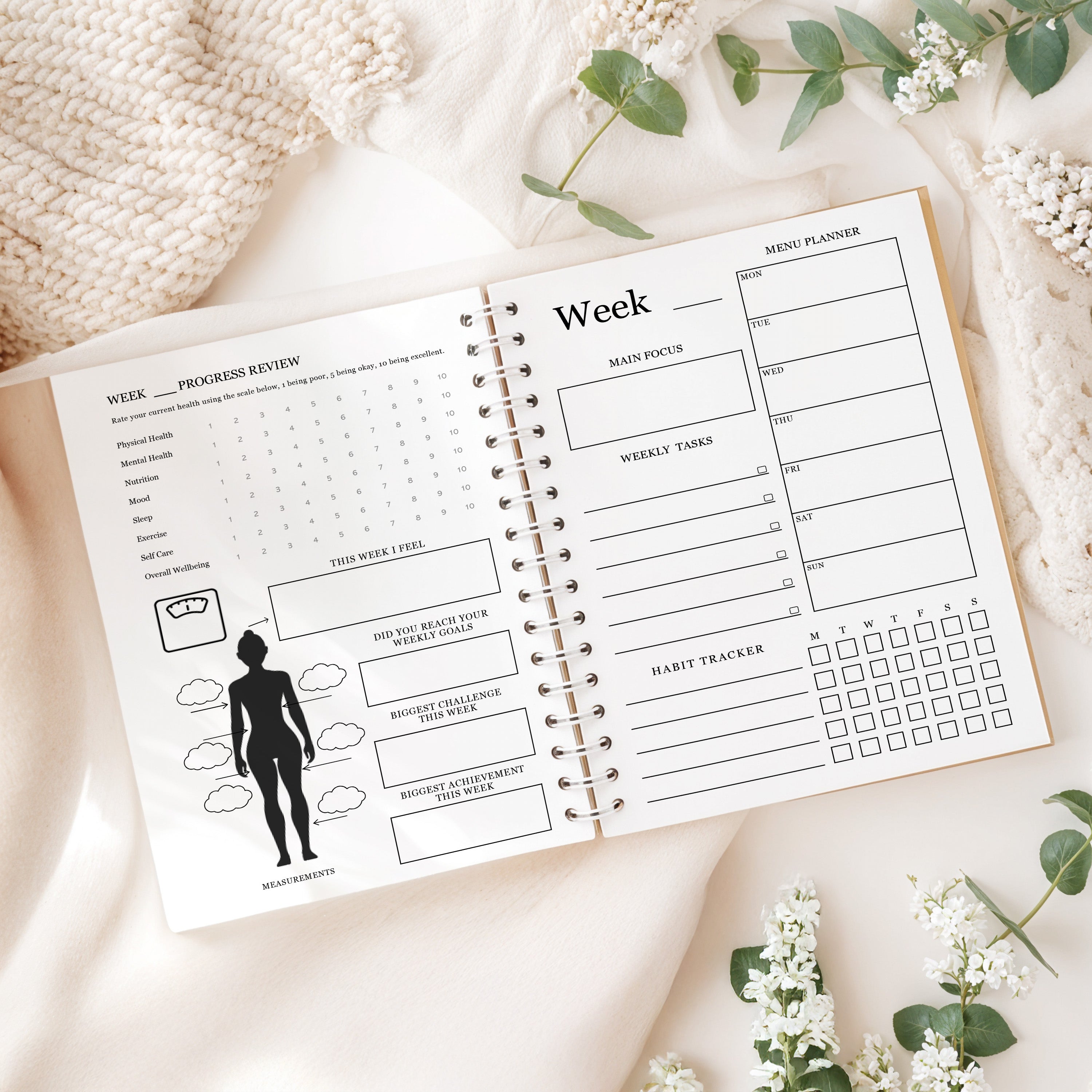12 Month Health & Fitness Planner | Self Care Planner - Butterfly